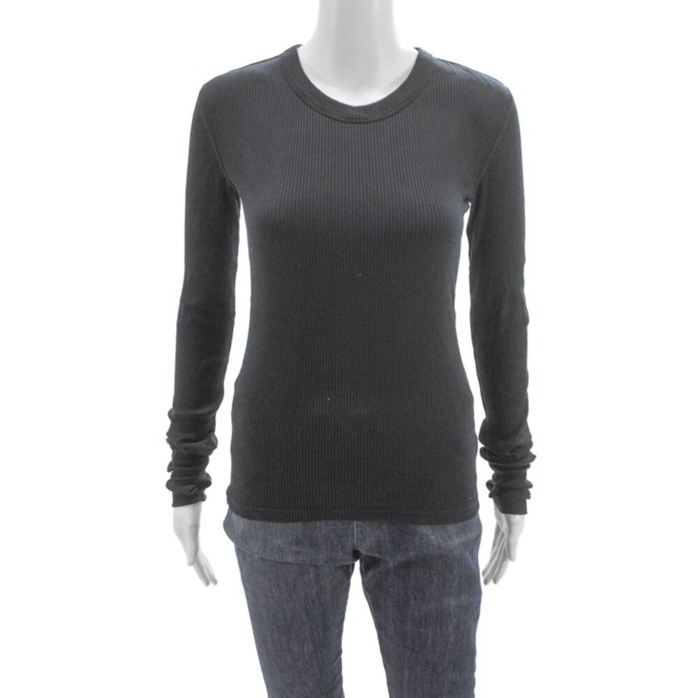 WSLY Women Black Basic T-Shirt Long Sleeve Crew Neck 95% Tencel Size S